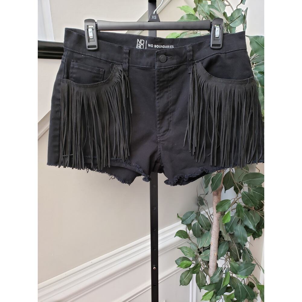 No Boundaries Women's Black Fringe Festival Shorts XS Cotton Spandex Western